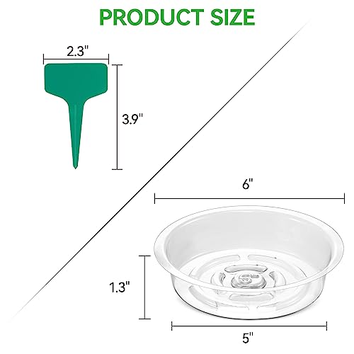 GROWNEER 24 Pack of 6, 8, 10, 12 Inches Clear Plant Saucer Drip Trays, with 15 Pcs Plant Labels, Plastic Plant Pot Saucers Flower Pot Set for Indoor Outdoor Garden, Assorted Sizes, 6 Pcs of Each Size