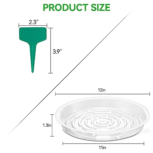 GROWNEER 24 Pack of 6, 8, 10, 12 Inches Clear Plant Saucer Drip Trays, with 15 Pcs Plant Labels, Plastic Plant Pot Saucers Flower Pot Set for Indoor Outdoor Garden, Assorted Sizes, 6 Pcs of Each Size