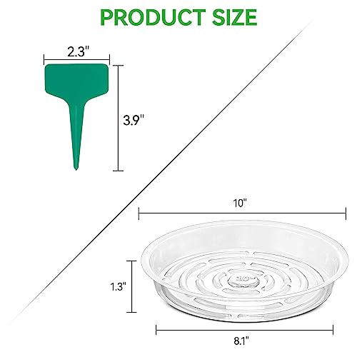 GROWNEER 24 Pack of 6, 8, 10, 12 Inches Clear Plant Saucer Drip Trays, with 15 Pcs Plant Labels, Plastic Plant Pot Saucers Flower Pot Set for Indoor Outdoor Garden, Assorted Sizes, 6 Pcs of Each Size