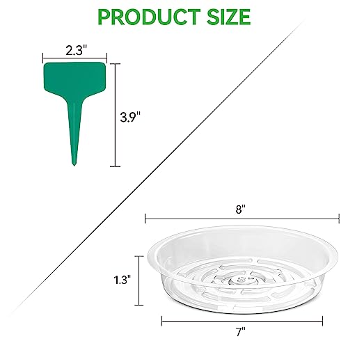 GROWNEER 24 Pack of 6, 8, 10, 12 Inches Clear Plant Saucer Drip Trays, with 15 Pcs Plant Labels, Plastic Plant Pot Saucers Flower Pot Set for Indoor Outdoor Garden, Assorted Sizes, 6 Pcs of Each Size