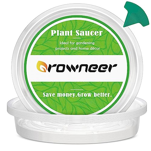 GROWNEER 24 Pack of 6, 8, 10, 12 Inches Clear Plant Saucer Drip Trays, with 15 Pcs Plant Labels, Plastic Plant Pot Saucers Flower Pot Set for Indoor Outdoor Garden, Assorted Sizes, 6 Pcs of Each Size